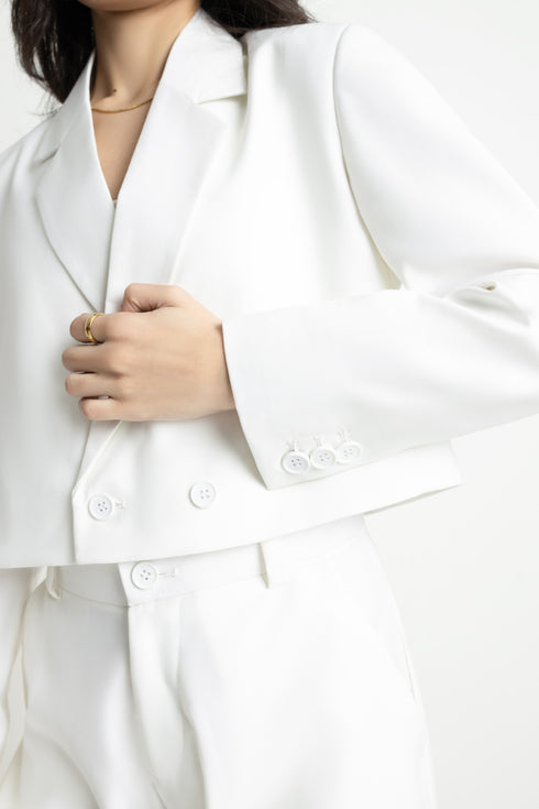 The White Double-Breasted Cropped Blazer